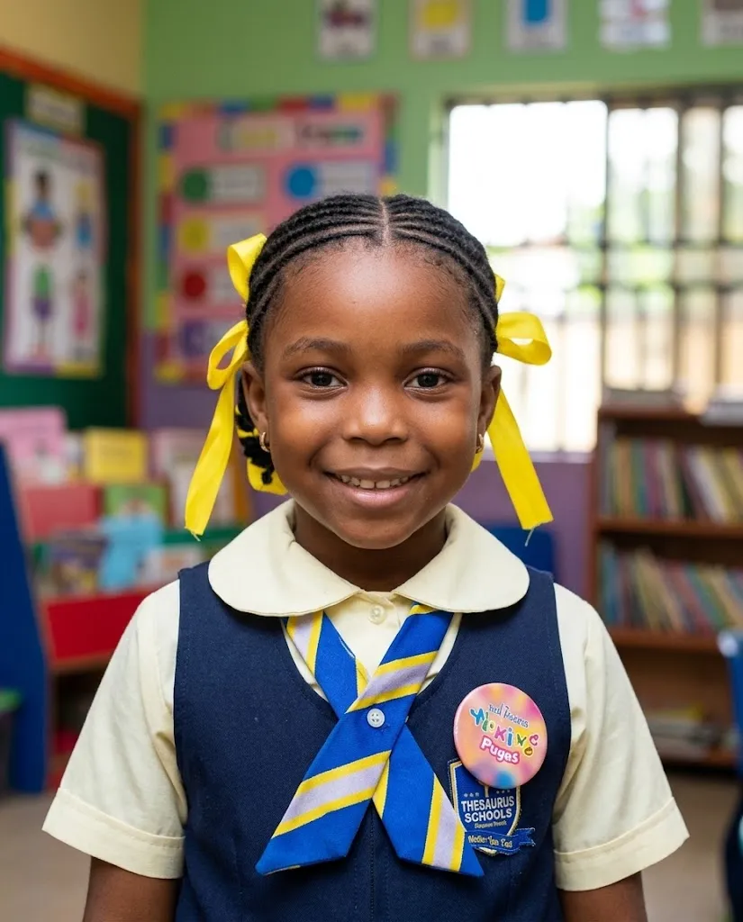 Smiling pupil at Thesaurus Schools Enugu